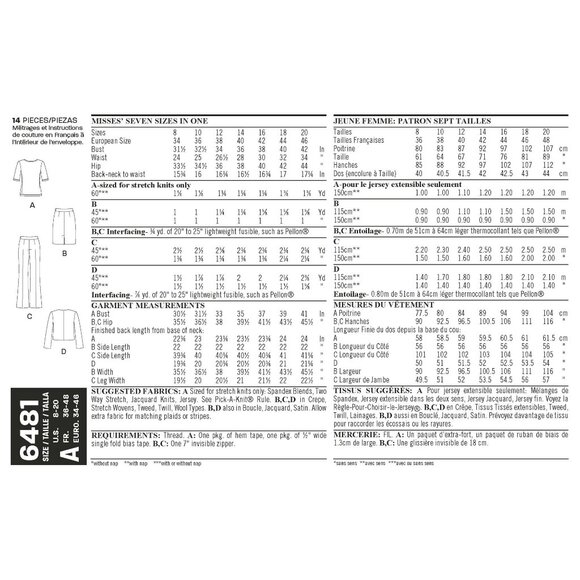 Misses Sewing Pattern 6481 For Top Skirt Pants  Jacket By New Look 8-20 - Picture 2 of 3